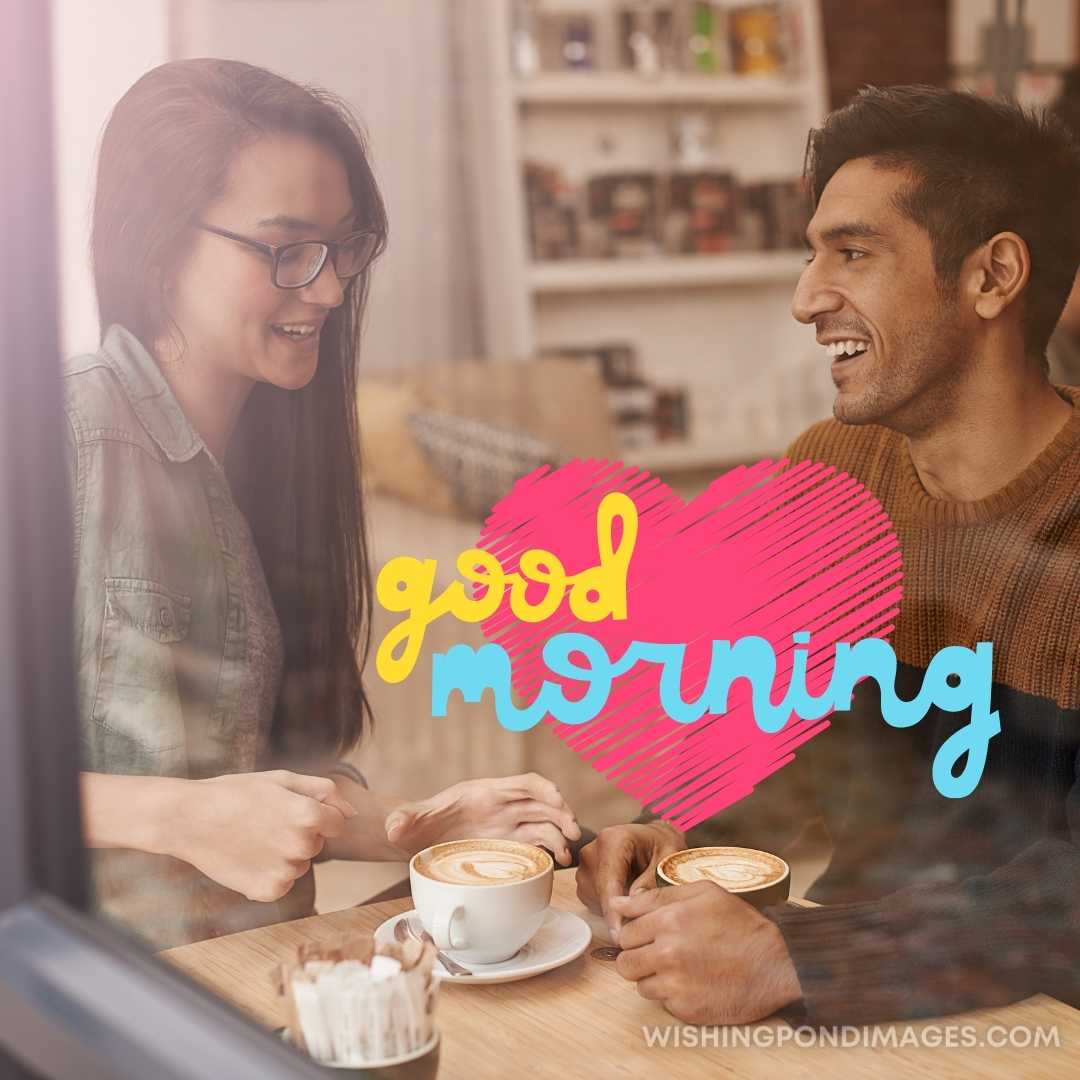 Couple drinking coffee and smiling in a cafe. Good Morning Coffee Images